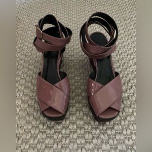 Sonia Rykiel Platform Wedges Espadrilles Ankle Straps 8.5 M, Mauve Patent Straps